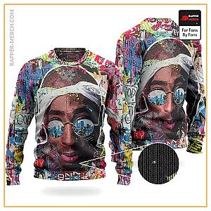 Tupac Shakur Sweatshirts - Rap Icon Tupac Shakur Unique Graffiti Art Wool Sweatshirt RM0310