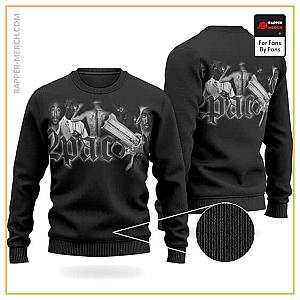 Tupac Shakur Sweatshirts - Monochrome Tupac Images And Gun Black Wool Sweatshirt RM0310