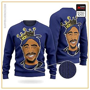 Tupac Shakur Sweatshirts - Crowned Tupac Cartoon Head Royal Blue Wool Sweatshirt RM0310