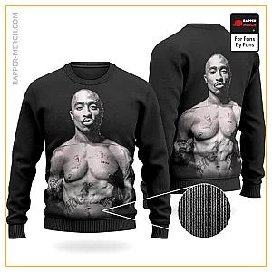 Tupac Shakur Sweatshirts - Cool Tupac Shakur Tattoed Half Body Black Wool Sweater RM0310