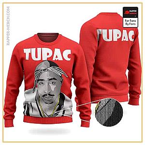 Tupac Shakur Sweatshirts - Iconic Rapper Tupac Monochrome Art Red Wool Sweatshirt RM0310