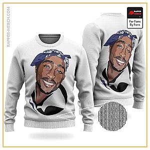 Tupac Shakur Sweatshirts - West Side Tupac Head Bandana Art White Wool Sweater RM0310