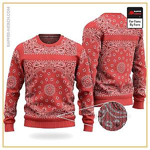 Tupac Shakur Sweatshirts - Tupac Shakur Paisley Bandana Pattern Red Wool Sweatshirt RM0310