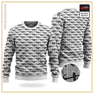 Tupac Shakur Sweatshirts - Tupac Typography Logo Pattern White Wool Sweatshirt RM0310