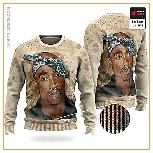 Tupac Shakur Sweatshirts - Epic 2Pac Makaveli Blue Bandana Design Wool Sweatshirt RM0310