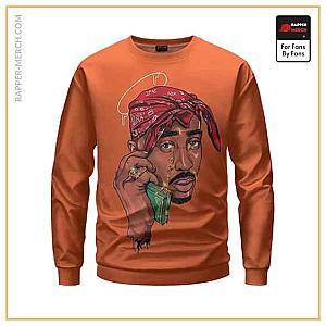 Tupac Shakur Sweatshirts - Awesome Tupac Shakur Drip Artwork Orange Sweatshirt RM0310