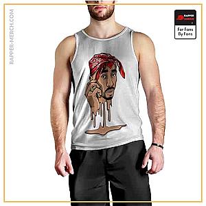 Tupac Shakur Tank Tops - Tupac Shakur Drip Art White Sleeveless Shirt RM0310