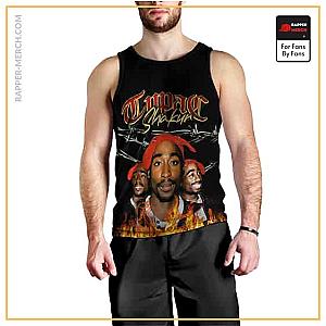 Tupac Shakur Tank Tops - Blazing 2Pac Shakur Artwork Sleeveless Shirt RM0310