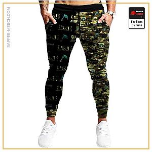 Tupac Shakur Jogger Pants - P.R.E. Logo Dolphin Gun Money Camo Pattern Black Joggers RM0310