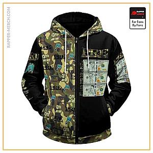 Tupac Shakur Zipped Hoodies - Dolphin Gun Money P.R.E. Logo Camo Pattern Zip Up Hoodie RM0310