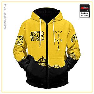 Travis Scott Zipped Hoodies - Astroworld Theme Park Artwork La Flame Yellow Zipped Hoodie RM0410