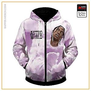 Travis Scott Zipped Hoodies - Cactus Jack Head Artwork Purple Clouds Zipped Hoodie RM0410