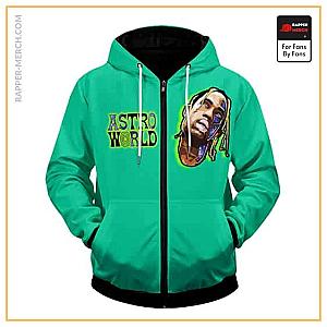 Travis Scott Zipped Hoodies - Travis Scott Trippy Artwork Astroworld Teal Zipped Hoodie RM0410