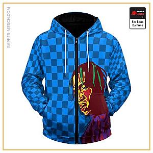 Travis Scott Zipped Hoodies - Travis Scott Vector Artwork Stylish Blue Zip Up Hoodie RM0410