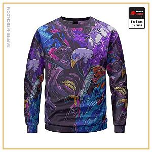 Travis Scott Sweatshirts - Travis Scott Gold Grillz &amp; Eagles Trippy Art Sweatshirt RM0410