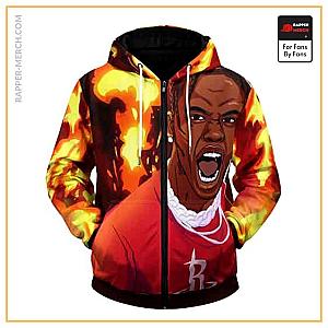 Travis Scott Zipped Hoodies - Dope Rapper Travis Scott On Fire Zipped Up Hoodie RM0410