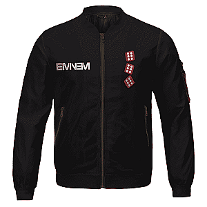 Eminem Jackets - Eminem's Song Role Model Red Dice Logo Black Bomber Jacket RM0310