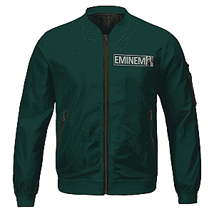 Eminem Jackets - Rap Icon Eminem Wearing Hoodie Portrait Green Bomber Jacket RM0310