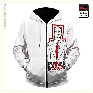 Eminem Zipped Hoodies - Eminem Recovery Album Cartoon Art White Zip Up Hoodie RM0310