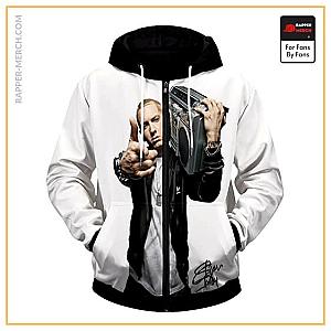 Eminem Zipped Hoodies - Slim Shady Signature Iconic Pose White Zip Hoodie Jacket RM0310