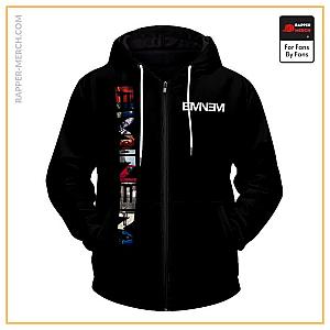 Eminem Zipped Hoodies - Rap Icon Eminem All Album Logo Art Black Zip Up Hoodie RM0310