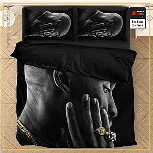 Tupac Shakur Bedding Sets - Tupac Shakur Side View Wearing Gold Bling Black Bedding Set RM0310