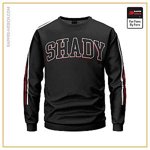 Eminem Sweatshirts - Eminem Shady Lettering Art Striped Sleeve Crewneck Sweater RM0310