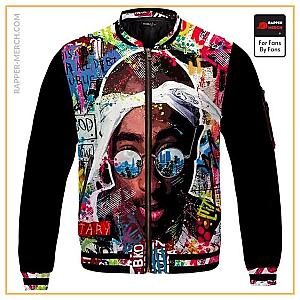 Tupac Shakur Jackets - Makaveli Scribbled Face Art Multicolor 2Pac Varsity Jacket RM0310