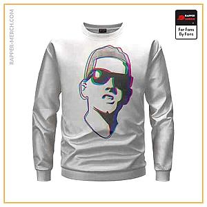 Eminem Sweatshirts - Rap God Eminem Glitch Head Artwork White Crewneck Sweater RM0310