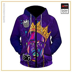 Biggie Smalls Zipped Hoodies - Birthdays Was The Worst Days Crowned Biggie Purple Zip Hoodie RP0310