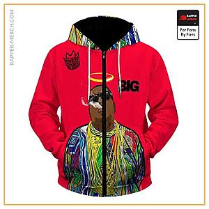 Biggie Smalls Zipped Hoodies - Smoking Biggie Smalls With Halo Crown Logo Zipper Hoodie RP0310