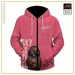 Biggie Smalls Zipped Hoodies - Sky Is The Limit Notorious Logo Biggie Pink Zip-Up Hoodie RP0310