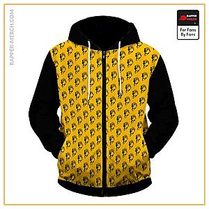 Biggie Smalls Zipped Hoodies - Biggie Mini Head Pattern Yellow And Black Zip-Up Hoodie RP0310