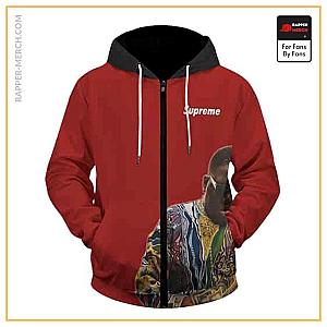 Biggie Smalls Zipped Hoodies - Supreme Parody Gangsta Rapper Biggie Red Zip-Up Hoodie RP0310