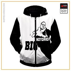 Biggie Smalls Zipped Hoodies - Big Poppa Notorious BIG Monochrome Art Zipper Hoodie RP0310