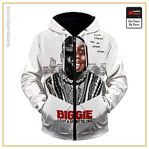 Biggie Smalls Zipped Hoodies - I Got A Story To Tell Biggie Smalls White Zip-Up Hoodie RP0310