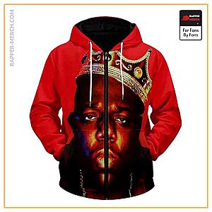 Biggie Smalls Zipped Hoodies - Crowned King Biggie Smalls Awesome Red Zip-Up Hoodie RP0310