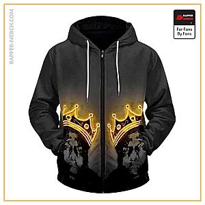 Biggie Smalls Zipped Hoodies - Neon Light Crowned Notorious BIG Gray Zip-Up Hoodie RP0310