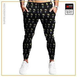 Biggie Smalls Jogger Pants - Gold Crown Biggie Portrait Pattern Black Jogger Sweatpants RP0310