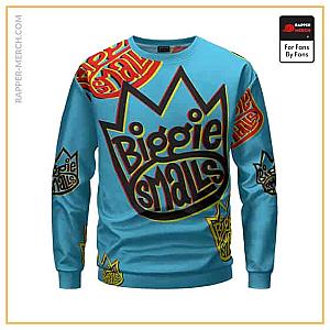 Biggie Smalls Sweatshirts - Biggie Smalls Crown Dope Pattern Light Blue Sweatshirt RP0310