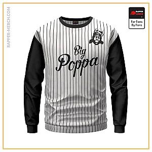 Biggie Smalls Sweatshirts - Big Poppa Pinstripe White Black Biggie Crewneck Sweatshirt RP0310