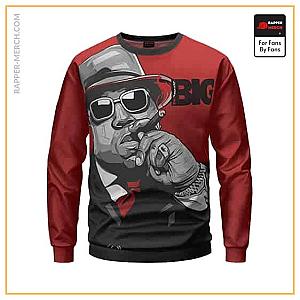 Biggie Smalls Sweatshirts - Biggie Smoking Cigar Mafia Theme Red Crewneck Sweater RP0310