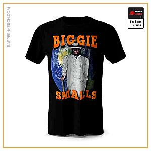 Biggie Smalls T-shirts - Biggie Smalls White Suit Globe Background T-Shirt RP0310