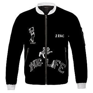 Tupac Shakur Jackets - Thug Life Tupac Makaveli Body Tattoos Black Bomber Jacket RM0310