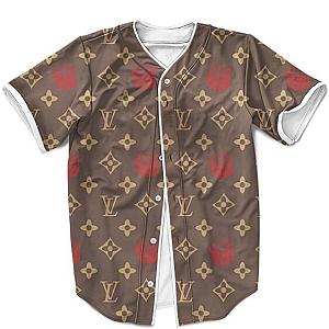 Biggie Smalls Outfit - Biggie Smalls Louis Vuitton Inspired Pattern Brown Luxurious Baseball Jersey