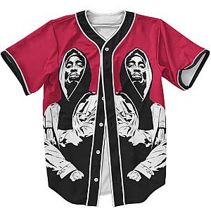 TuPac Outfit - Badass Hip Hop 2Pac Shakur Makaveli Rapper Red Baseball Jersey