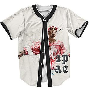 TuPac Outfit - Paint Artwork Tupac Makaveli Shakur White Baseball Jersey