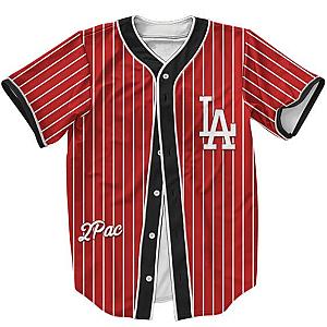 TuPac Outfit - LA Dodgers Logo 2Pac Shakur Hip Hop Dope Red Baseball Jersey