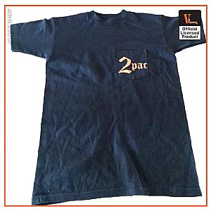 Tupac T-shirts - Tupac x Vlone 2Pac Pocket Navy Blue Color Classic T-shirt