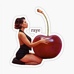 Raye singer with a cherry sticker